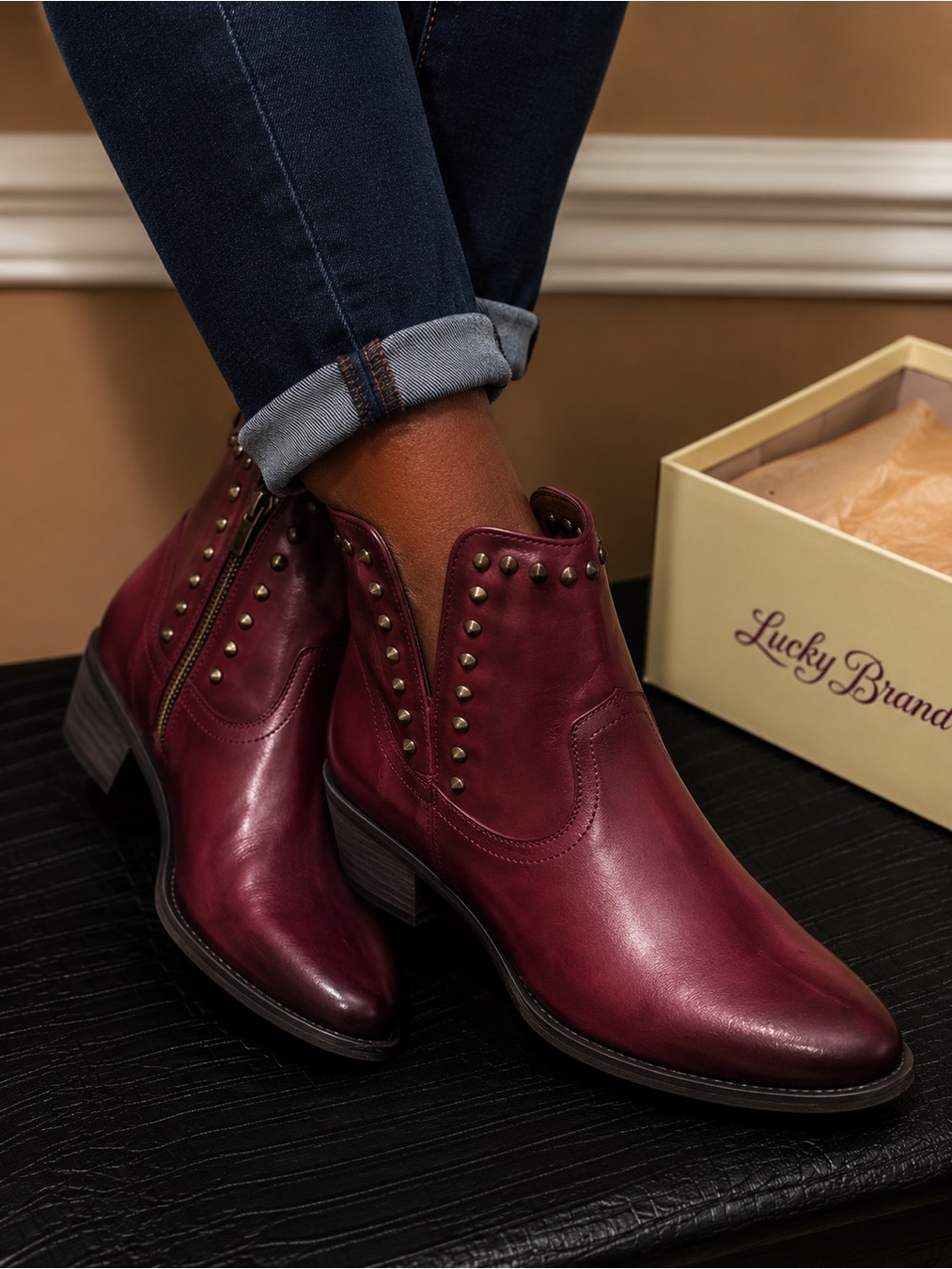 New Lucky Brand Cicily Leather Ankle Boots